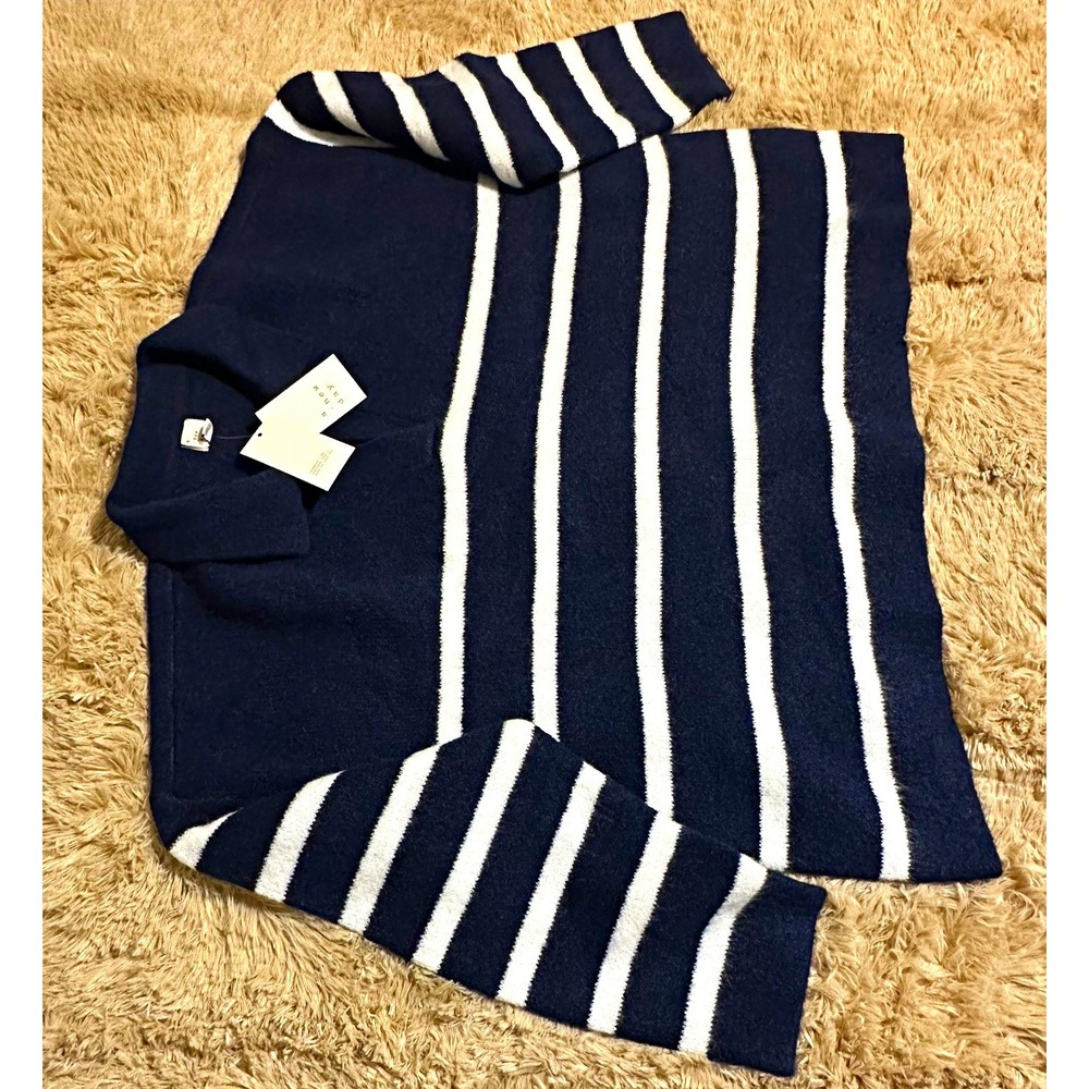 A New Day Women's 2X Navy/White Striped Collared Knit Long Sleeve Sweater